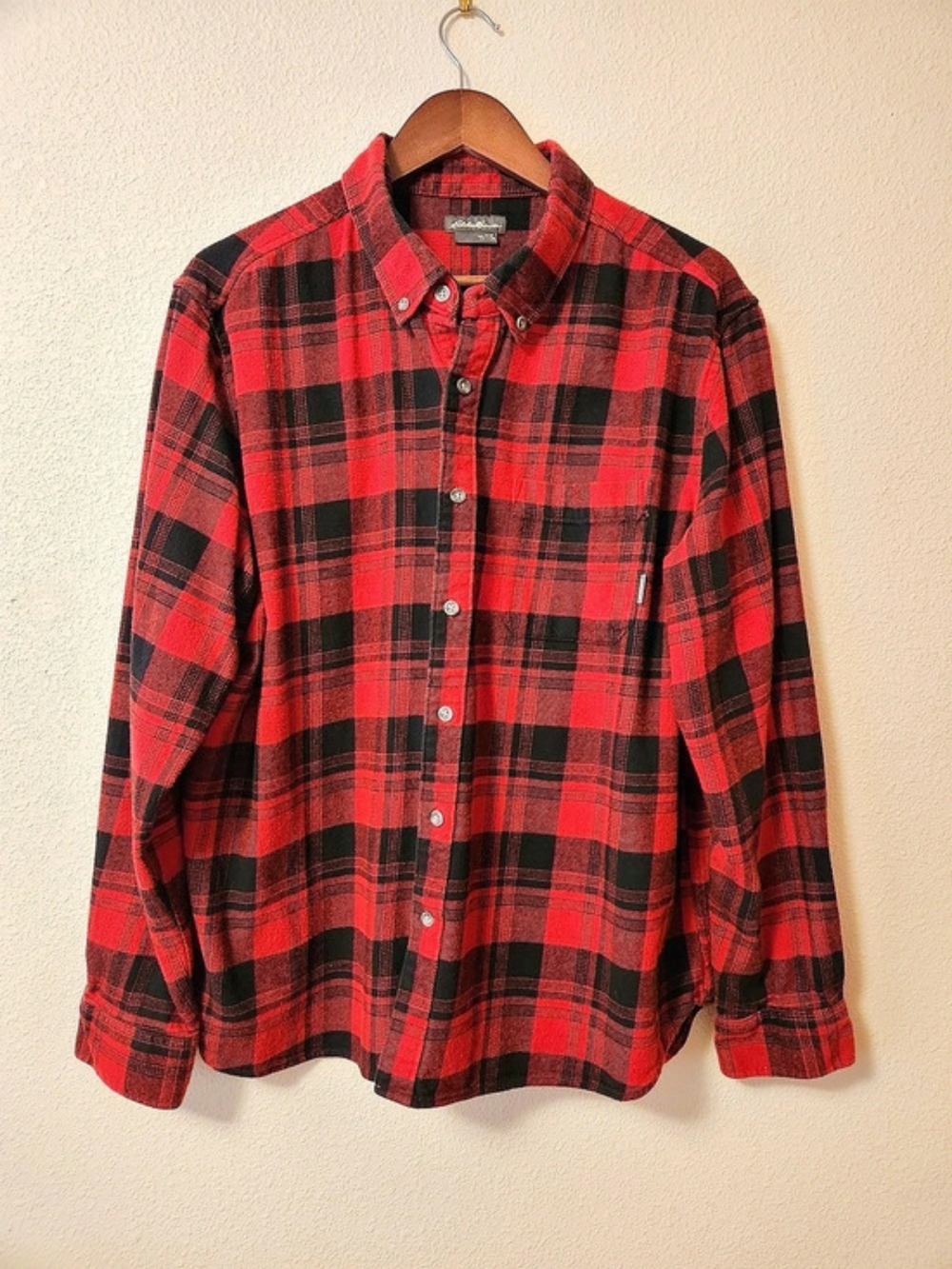EDDIE BAUER Men's Plaid Flannel Button Down Shirt Red & Black XXL